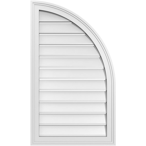 Ekena Millwork Quarter Round Top Right Surface Mount PVC Gable Vent w/ 2"W x 2"P Brickmould Sill Frame, 20"W x 34"H - GVPQR20X3403SF