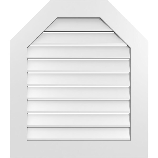 Ekena Millwork Octagonal Top Surface Mount PVC Gable Vent: Functional, w/ 3-1/2"W x 1"P Standard Frame, 28"W x 32"H - GVPOT28X3201SF
