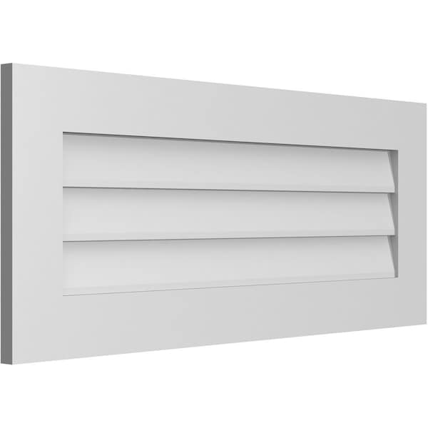 Ekena Millwork Vertical Surface Mount PVC Gable Vent: Non-Functional, w/3-1/2"W x 1"H, Standard Frame, 38"W x 16"H - GVPVE38X1601SN