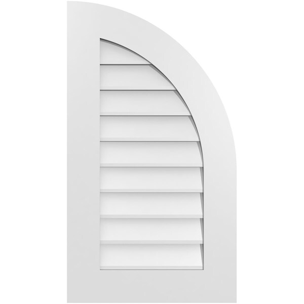 Ekena Millwork Quarter Round Top Right Surface Mount PVC Gable Vent w/ 3-1/2"W x 1"P Standard Frame, 18"W x 32"H - GVPQR18X3201SN