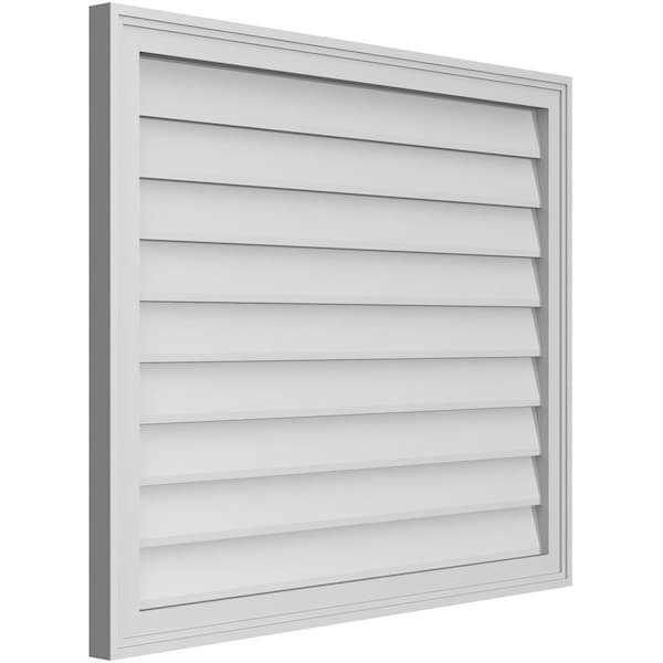 Ekena Millwork Vertical Surface Mount PVC Gable Vnt: Non-Functional, w/2"W x 1-1/2"H, Brickmould Frame, 36"W x 30"H - GVPVE36X3002SN