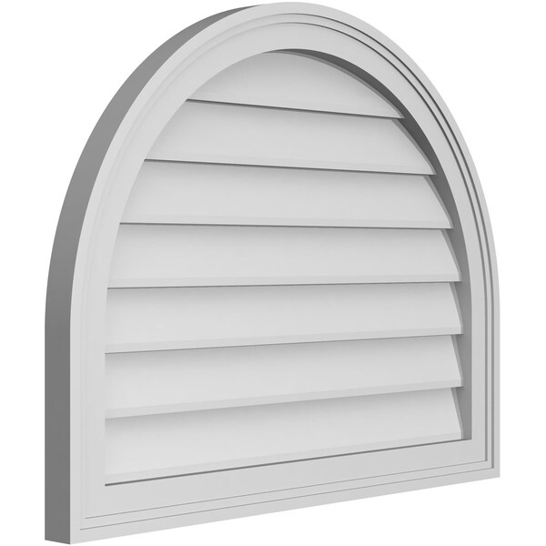 Ekena Millwork Round Top Surface Mount PVC Gable Vent w/ 2"W x 1-1/2"P Brickmould Frame, 28"W x 22"H - GVPRT28X2202SN