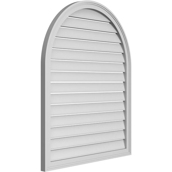 Ekena Millwork Round Top Surface Mount PVC Gable Vent: Functional, w/ 2"W x 1-1/2"P Brickmould Frame, 34"W x 42"H - GVPRT34X4202SF