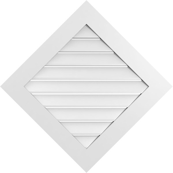 Ekena Millwork Diamond Surface Mount PVC Gable Vent: Non-Functional, w/ 3-1/2"W x 1"P Standard Frame, 34"W x 34"H - GVPDI34X3401SN