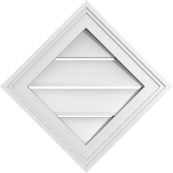 Ekena Millwork Diamond Surface Mount PVC Gable Vent: Non-Functional, w/ 2"W x 1-1/2"P Brickmould Frame, 16"W x 16"H - GVPDI16X1602SN