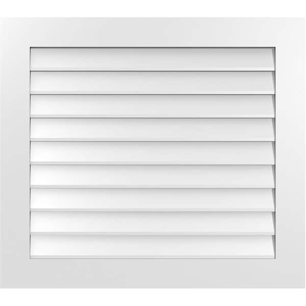Ekena Millwork Vertical Surface Mount PVC Gable Vent: Non-Functional, w/3-1/2"W x 1"H, Standard Frame, 36"W x 32"H - GVPVE36X3201SN