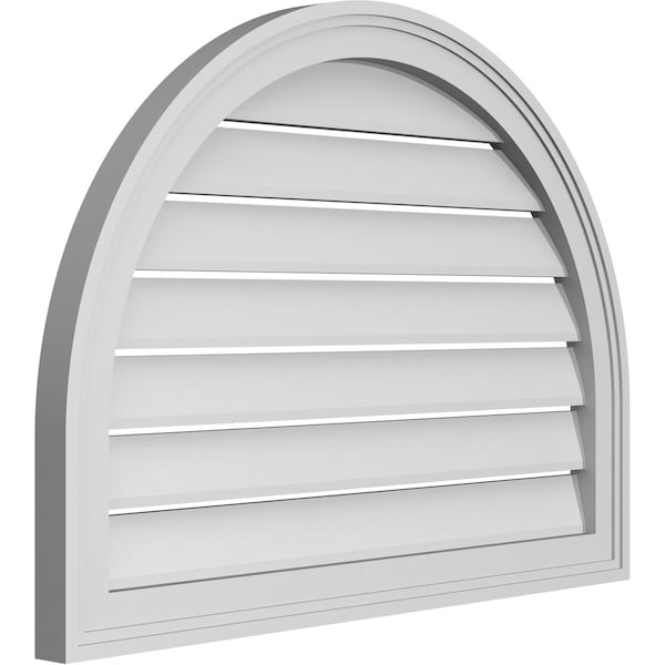 Ekena Millwork Round Top Surface Mount PVC Gable Vent: Functional, w/ 2"W x 1-1/2"P Brickmould Frame, 30"W x 22"H - GVPRT30X2202SF