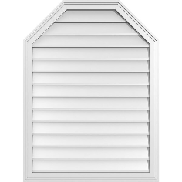 Ekena Millwork Octagonal Top Surface Mount PVC Gable Vent w/ 2"W x 1-1/2"P Brickmould Frame, 30"W x 40"H - GVPOT30X4002SN
