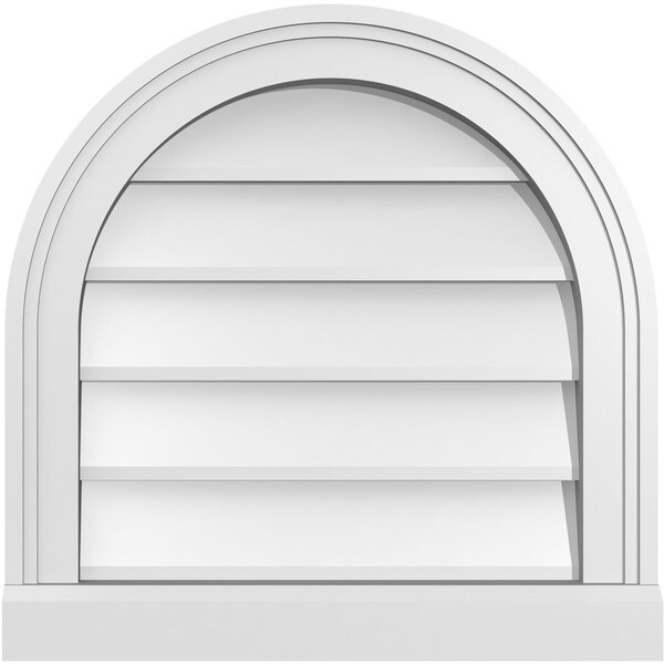 Ekena Millwork Round Top Surface Mount PVC Gable Vent w/ 2"W x 2"P Brickmould Sill Frame, 18"W x 18"H - GVPRT18X1803SN