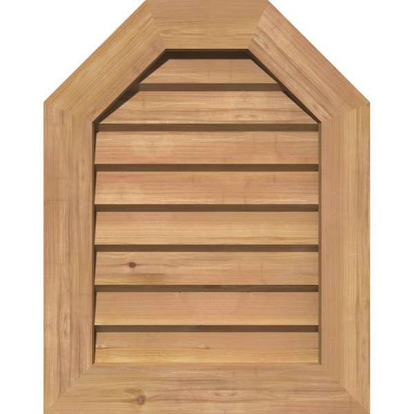 Ekena Millwork Octagonal Top Gable Vent Western Red Cedar Gable Vent w/Decorative Face Frame, 16"W x 36"H - GVWOT16X3602SDUWR