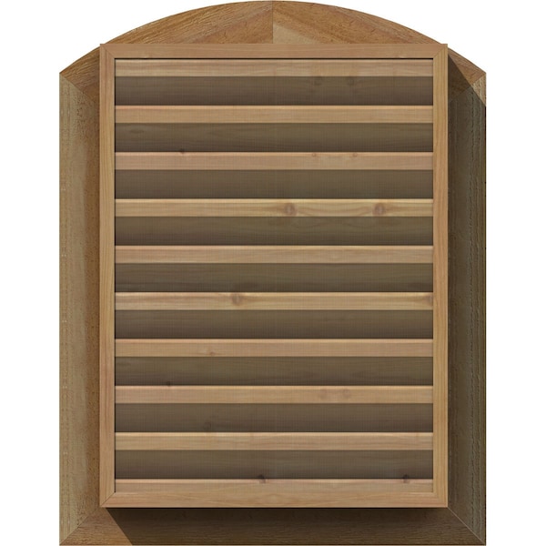Ekena Millwork Arch Top Gable Vent Functional, Western Red Cedar Gable Vent w/ 1" x 4" Flat Trim Frame, 24"W x 28"H - GVWAR24X2801RFUWR