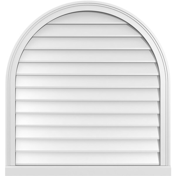Ekena Millwork Round Top Surface Mount PVC Gable Vent w/ 2"W x 2"P Brickmould Sill Frame, 34"W x 36"H - GVPRT34X3603SN
