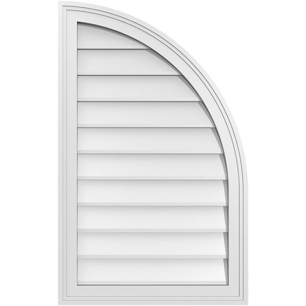 Ekena Millwork Quarter Round Top Right Surface Mount PVC Gable Vent w/ 2"W x 2"P Brickmould Sill Frame, 20"W x 32"H - GVPQR20X3203SN