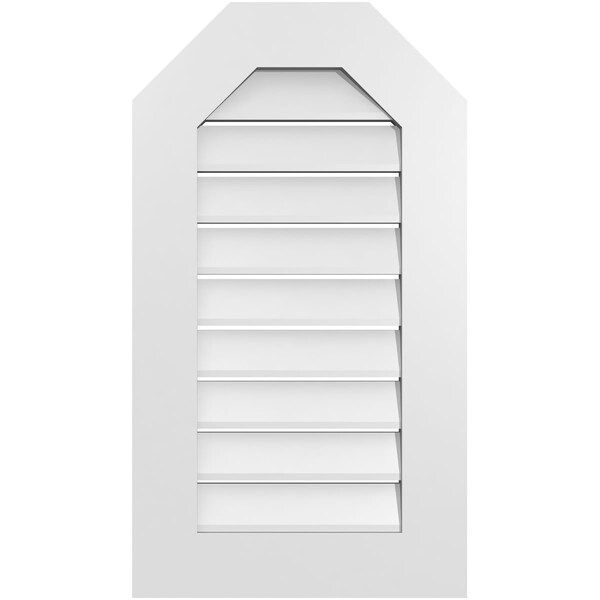 Ekena Millwork Octagonal Top Surface Mount PVC Gable Vent: Functional, w/ 3-1/2"W x 1"P Standard Frame, 18"W x 32"H - GVPOT18X3201SF