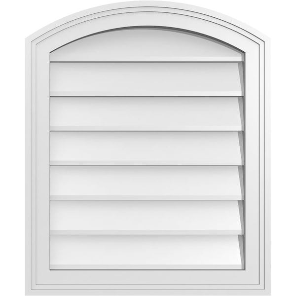 Ekena Millwork Arch Top Surface Mount PVC Gable Vent: Functional, w/ 2"W x 1-1/2"P Brickmould Frame, 20"W x 24"H - GVPAR20X2402SF
