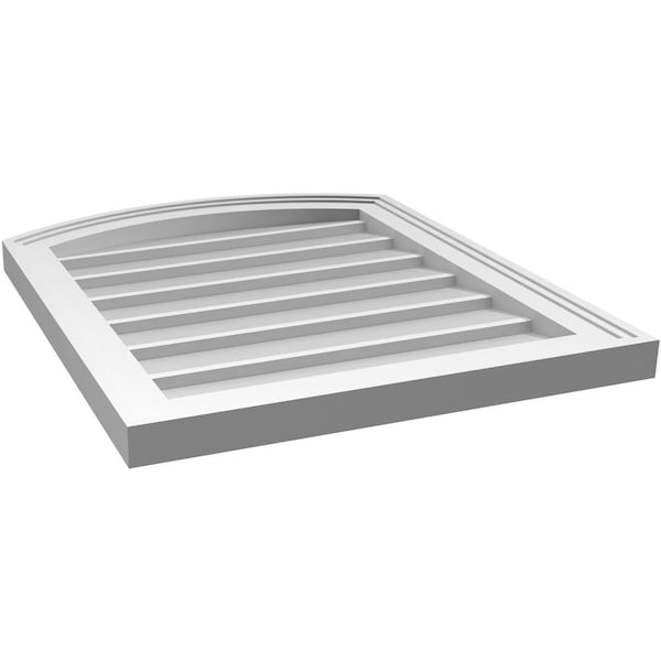 Ekena Millwork Arch Top Surface Mount PVC Gable Vent: Functional, w/ 2"W x 1-1/2"P Brickmould Frame, 20"W x 24"H - GVPAR20X2402SF