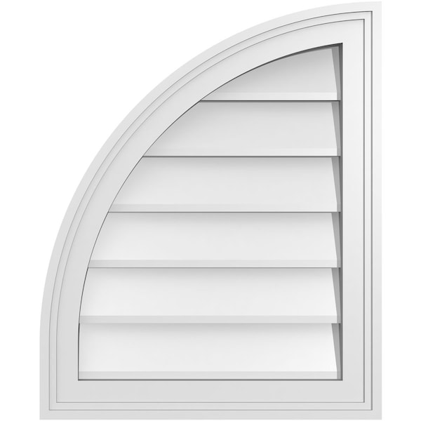 Ekena Millwork Quarter Round Top Left Surface Mount PVC Gable Vent w/ 2"W x 1-1/2"P Brickmould Frame, 18"W x 22"H - GVPQL18X2202SN