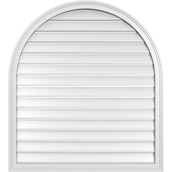 Ekena Millwork Round Top Surface Mount PVC Gable Vent: Functional, w/ 2"W x 1-1/2"P Brickmould Frame, 38"W x 42"H - GVPRT38X4202SF
