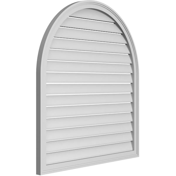 Ekena Millwork Round Top Surface Mount PVC Gable Vent: Functional, w/ 2"W x 1-1/2"P Brickmould Frame, 38"W x 42"H - GVPRT38X4202SF