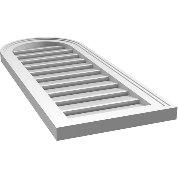 Ekena Millwork Round Top Surface Mount PVC Gable Vent: Functional, w/ 2"W x 1-1/2"P Brickmould Frame, 14"W x 34"H - GVPRT14X3402SF