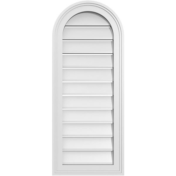 Ekena Millwork Round Top Surface Mount PVC Gable Vent: Functional, w/ 2"W x 1-1/2"P Brickmould Frame, 14"W x 34"H - GVPRT14X3402SF