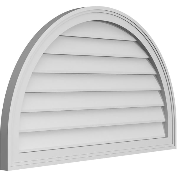 Ekena Millwork Round Top Surface Mount PVC Gable Vent w/ 2"W x 1-1/2"P Brickmould Frame, 36"W x 22"H - GVPRT36X2202SN