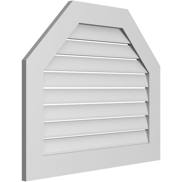 Ekena Millwork Octagonal Top Surface Mount PVC Gable Vent: Functional, w/ 3-1/2"W x 1"P Standard Frame, 34"W x 28"H - GVPOT34X2801SF