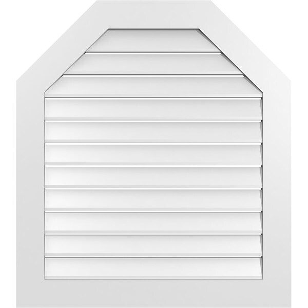 Ekena Millwork Octagonal Top Surface Mount PVC Gable Vent: Functional, w/ 3-1/2"W x 1"P Standard Frame, 34"W x 38"H - GVPOT34X3801SF