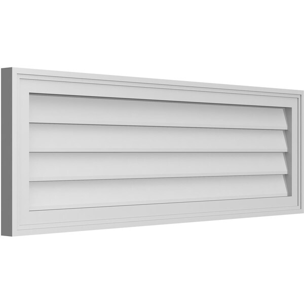 Ekena Millwork Vertical Surface Mount PVC Gable Vnt: Non-Functional, w/2"W x 1-1/2"H, Brickmould Frame, 42"W x 14"H - GVPVE42X1402SN