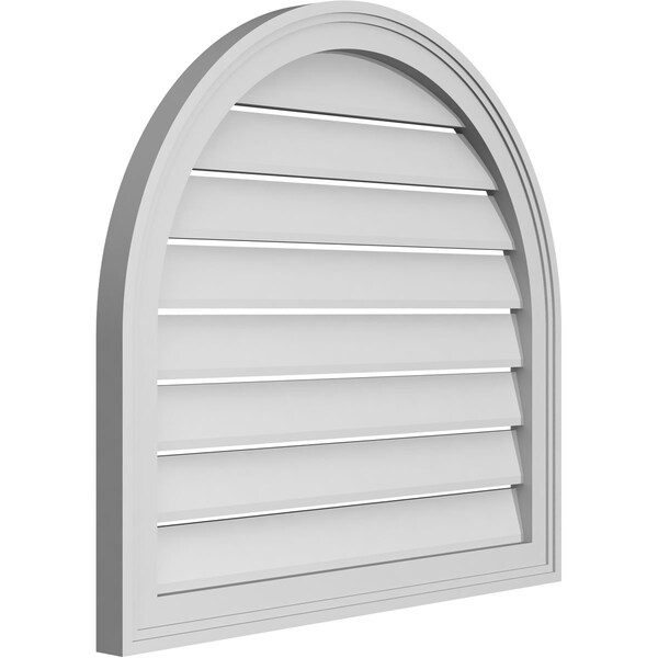 Ekena Millwork Round Top Surface Mount PVC Gable Vent: Functional, w/ 2"W x 1-1/2"P Brickmould Frame, 28"W x 26"H - GVPRT28X2602SF