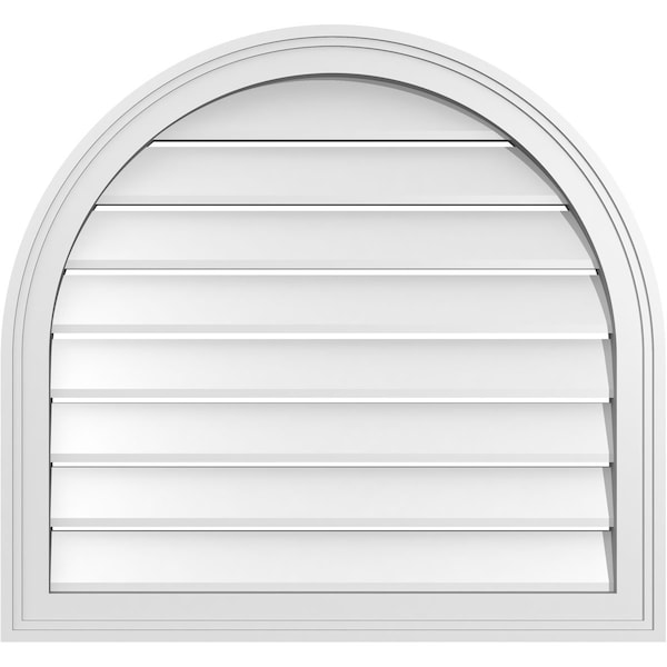 Ekena Millwork Round Top Surface Mount PVC Gable Vent: Functional, w/ 2"W x 1-1/2"P Brickmould Frame, 28"W x 26"H - GVPRT28X2602SF
