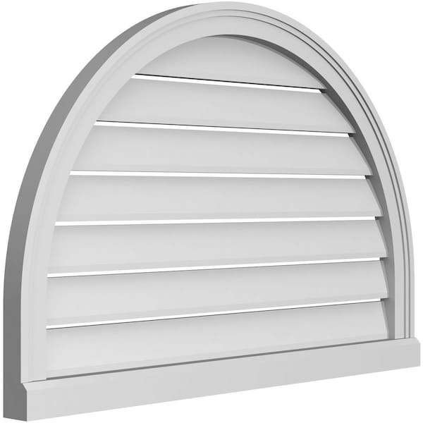 Ekena Millwork Round Top Surface Mount PVC Gable Vent: Functional, w/ 2"W x 2"P Brickmould Sill Frame, 36"W x 24"H - GVPRT36X2403SF