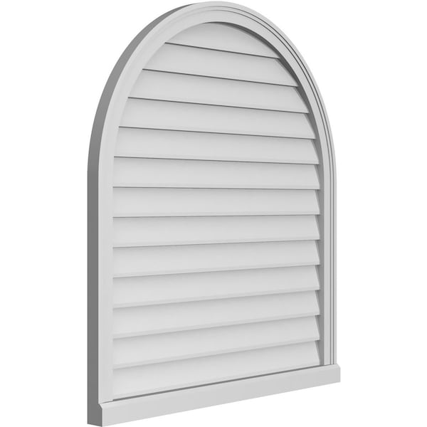 Ekena Millwork Round Top Surface Mount PVC Gable Vent w/ 2"W x 2"P Brickmould Sill Frame, 36"W x 40"H - GVPRT36X4003SN