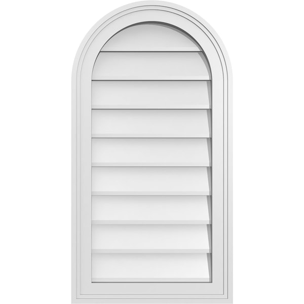 Ekena Millwork Round Top Surface Mount PVC Gable Vent w/ 2"W x 1-1/2"P Brickmould Frame, 16"W x 30"H - GVPRT16X3002SN