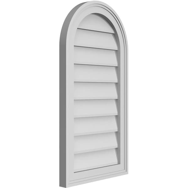 Ekena Millwork Round Top Surface Mount PVC Gable Vent w/ 2"W x 1-1/2"P Brickmould Frame, 16"W x 30"H - GVPRT16X3002SN