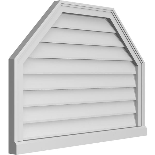 Ekena Millwork Octagonal Top Surface Mount PVC Gable Vent w/ 2"W x 2"P Brickmould Sill Frame, 36"W x 26"H - GVPOT36X2603SN