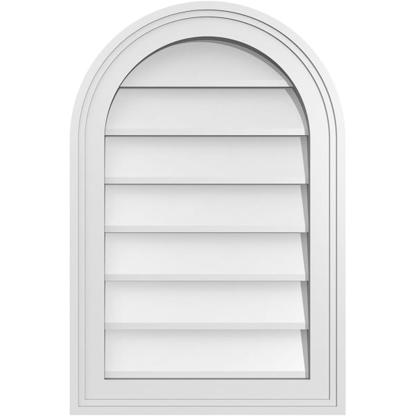 Ekena Millwork Round Top Surface Mount PVC Gable Vent w/ 2"W x 1-1/2"P Brickmould Frame, 16"W x 24"H - GVPRT16X2402SN