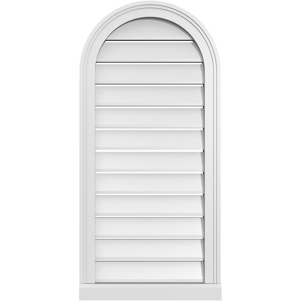 Ekena Millwork Round Top Surface Mount PVC Gable Vent: Functional, w/ 2"W x 2"P Brickmould Sill Frame, 18"W x 38"H - GVPRT18X3803SF