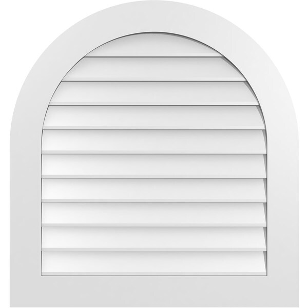 Ekena Millwork Round Top Surface Mount PVC Gable Vent: Non-Functional, w/ 3-1/2"W x 1"P Standard Frame, 32"W x 34"H - GVPRT32X3401SN