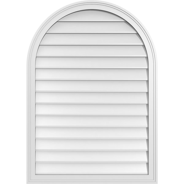 Ekena Millwork Round Top Surface Mount PVC Gable Vent w/ 2"W x 1-1/2"P Brickmould Frame, 30"W x 42"H - GVPRT30X4202SN