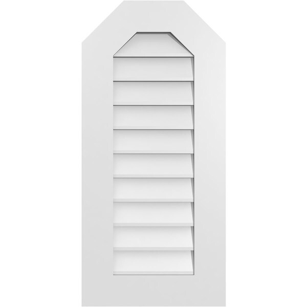 Ekena Millwork Octagonal Top Surface Mount PVC Gable Vent w/ 3-1/2"W x 1"P Standard Frame, 16"W x 34"H - GVPOT16X3401SN