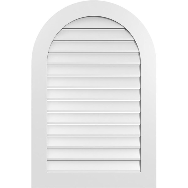 Ekena Millwork Round Top Surface Mount PVC Gable Vent: Functional, w/ 3-1/2"W x 1"P Standard Frame, 28"W x 42"H - GVPRT28X4201SF