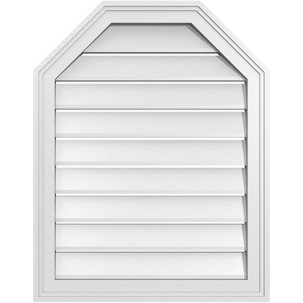 Ekena Millwork Octagonal Top Surface Mount PVC Gable Vent w/ 2"W x 1-1/2"P Brickmould Frame, 22"W x 28"H - GVPOT22X2802SF