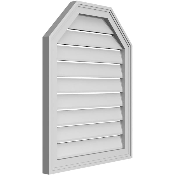 Ekena Millwork Octagonal Top Surface Mount PVC Gable Vent w/ 2"W x 1-1/2"P Brickmould Frame, 22"W x 28"H - GVPOT22X2802SF