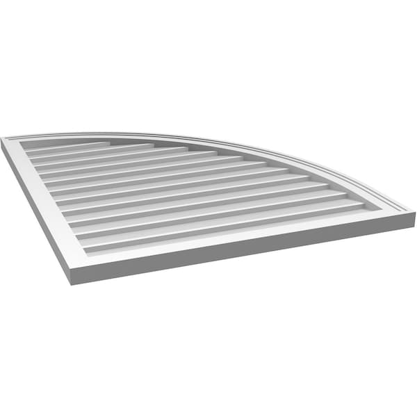 Ekena Millwork Quarter Round Top Right Surface Mount PVC Gable Vent w/ 2"W x 2"P Brickmould Sill Frame, 32"W x 38"H - GVPQR32X3803SN