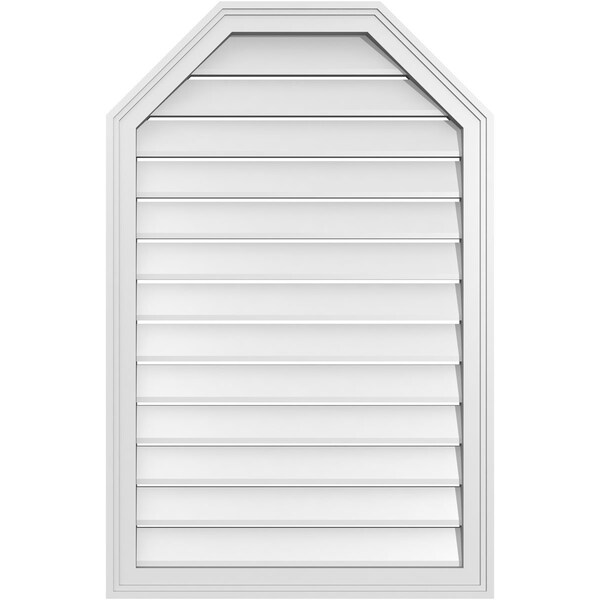 Ekena Millwork Octagonal Top Surface Mount PVC Gable Vent w/ 2"W x 1-1/2"P Brickmould Frame, 26"W x 40"H - GVPOT26X4002SF
