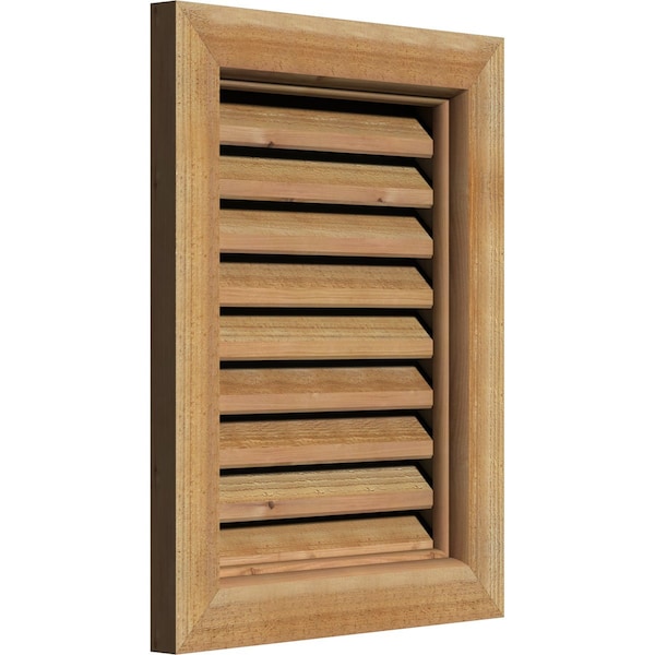 Ekena Millwork Vertical Gable Vent Functional, Western Red Cedar Gable Vent w/ Brick Mould Face Frame, 28"W x 14"H - GVWVE28X1400RFUWR