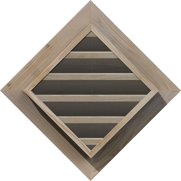 Ekena Millwork Diamond Gable Vent Unfinished, Functional, Pine Gable Vent w/ 1" x 4" Flat Trim Frame, 16"W x 16"H - GVWDI16X1601SFUPI