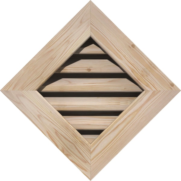 Ekena Millwork Diamond Gable Vent Unfinished, Functional, Pine Gable Vent w/ 1" x 4" Flat Trim Frame, 16"W x 16"H - GVWDI16X1601SFUPI