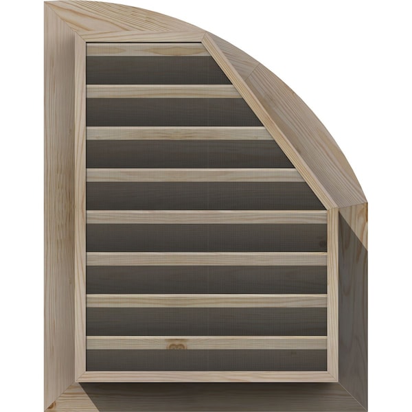 Ekena Millwork Quarter Round Top Left Functional, Pine Gable Vent w/ 1" x 4" Flat Trim Frame, 06"W x 14"H - GVWQL06X1401SFUPI